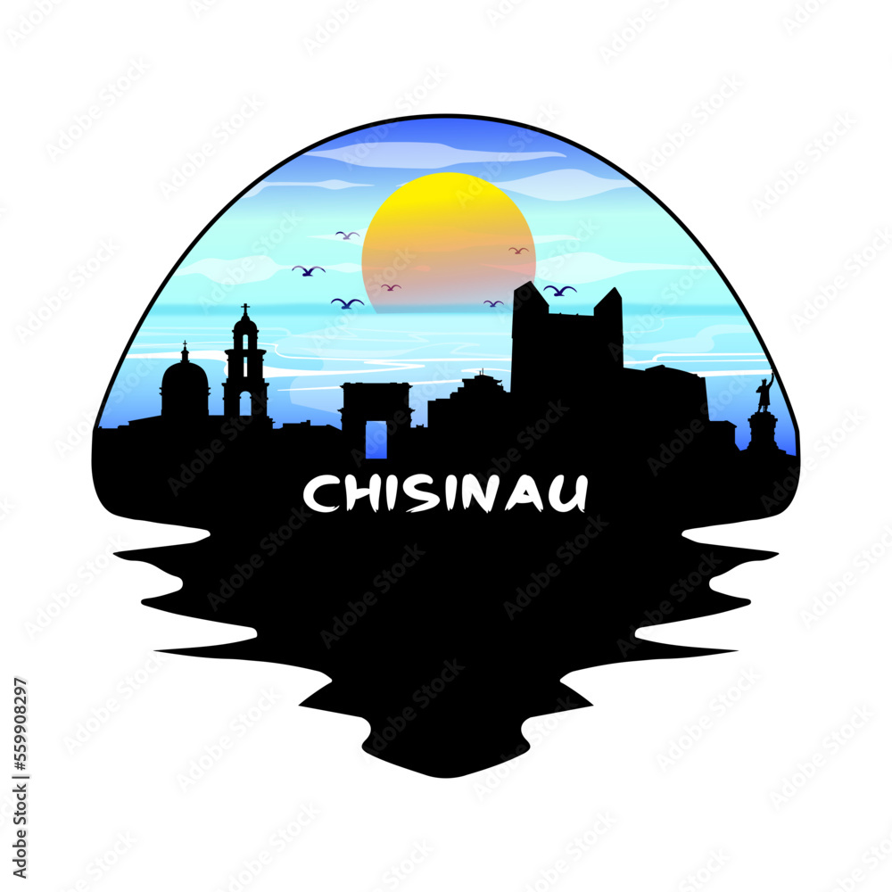 Chisinau Moldova Skyline Silhouette Retro Vintage Sunset Chisinau Lover Travel Souvenir Sticker Vector Illustration SVG EPS