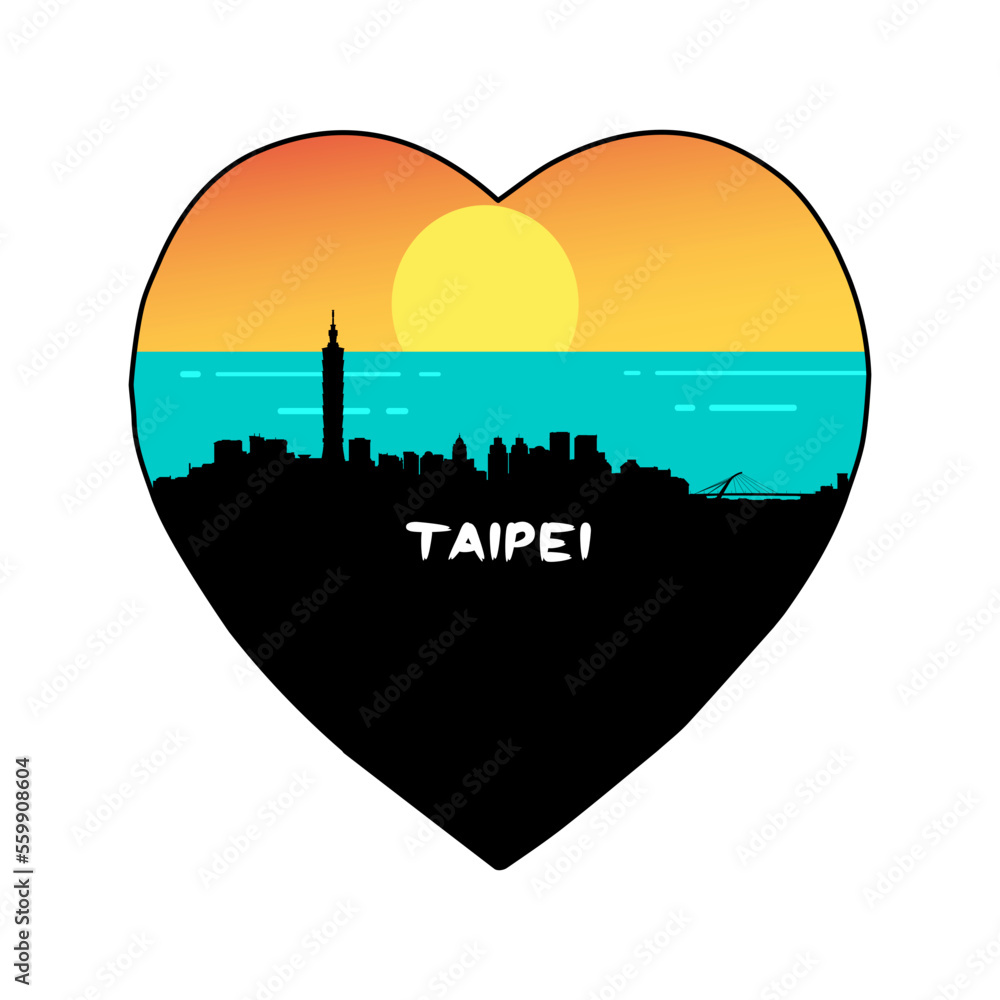 Taipei Taiwan Skyline Silhouette Retro Vintage Sunset Taipei Lover Travel Souvenir Sticker Vector Illustration SVG EPS