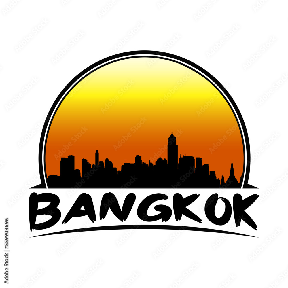 Bangkok Thailand Skyline Silhouette Retro Vintage Sunset Bangkok Lover Travel Souvenir Sticker Vector Illustration SVG EPS