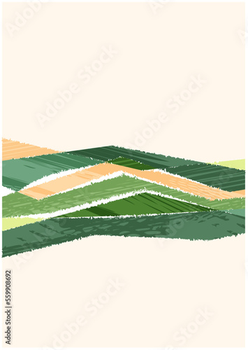 Green abstract agriculture field vector leaflet. Agro card template, farm presentation. Vertical a4 layout with nature theme. Minimalist shape, agri design. Field view, texture background
