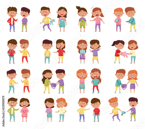 Angry Kids Bullying and Abusing the Weak Agemate Teasing and Laughing at Them Big Vector Set photo