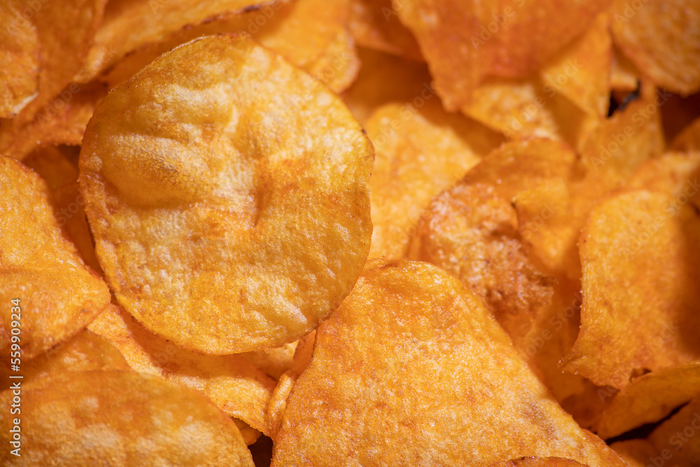 tasty crispy potato chips background