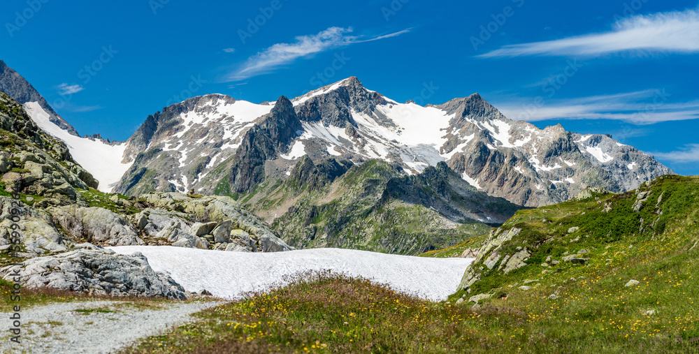 Switzerland 2022, Beautiful view of the Alps from SustenPass. Glasier.