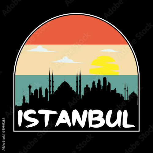 Istanbul Turkey Skyline Silhouette Retro Vintage Sunset Istanbul Lover Travel Souvenir Sticker Vector Illustration SVG EPS