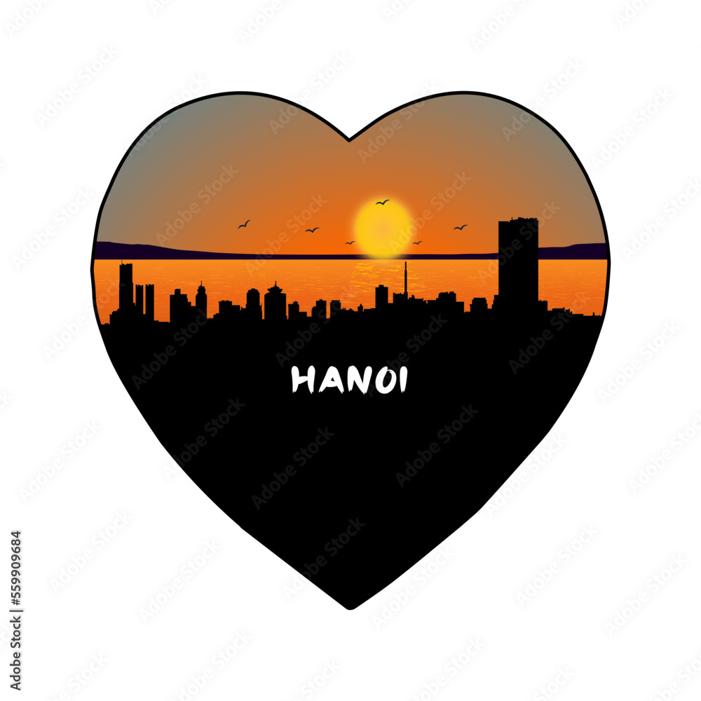 Hanoi Vietnam Skyline Silhouette Retro Vintage Sunset Hanoi Lover Travel Souvenir Sticker Vector Illustration SVG EPS