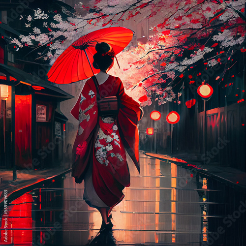 woman in red dress  Generative AI Fototapet