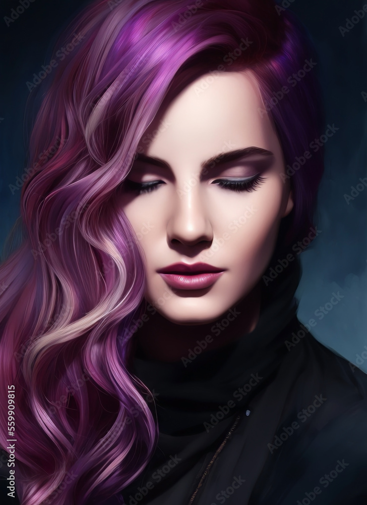 Artistic portrait of a beautiful woman with closed eyes. Generative AI Artistic portrait of a beautiful woman with closed eyes. Generative AI