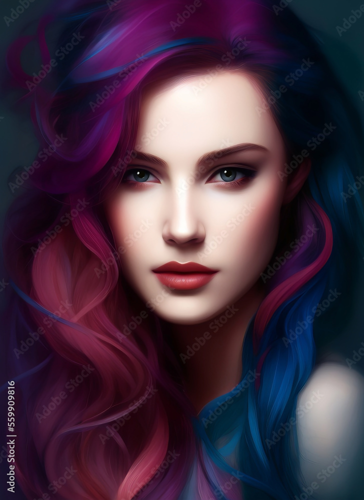 Beautiful woman with colorful hair. Generative AI Beautiful woman with colorful hair. Generative AI