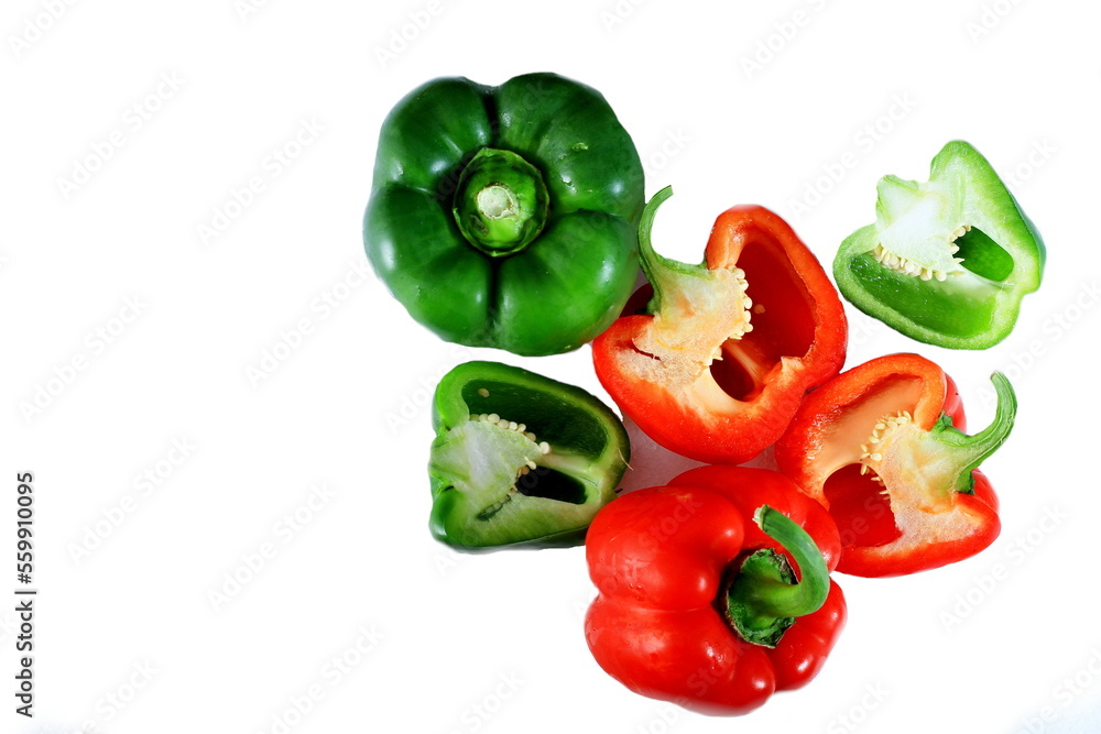 red and green peppers with white background no people stock photo red and green peppers with white background no people stock photo