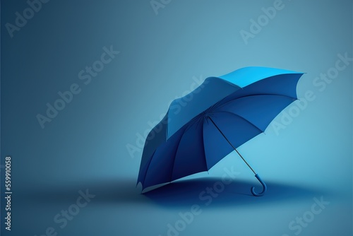  a blue umbrella is opened on a blue background with a shadow of the umbrella on the ground and the top of the umbrella is upside down, and the umbrella is upside down, and the., ai, Generative