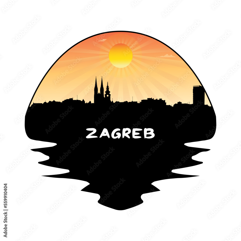 Zagreb Croatia Skyline Silhouette Retro Vintage Sunset Zagreb Lover Travel Souvenir Sticker Vector Illustration SVG EPS