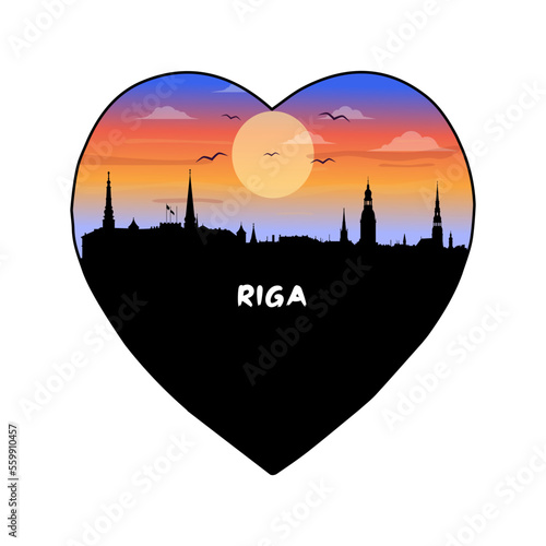 Riga Latvia Skyline Silhouette Retro Vintage Sunset Riga Lover Travel Souvenir Sticker Vector Illustration SVG EPS