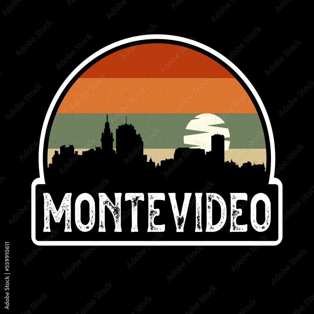 Montevideo Uruguay Skyline Silhouette Retro Vintage Sunset Montevideo Lover Travel Souvenir Sticker Vector Illustration SVG EPS