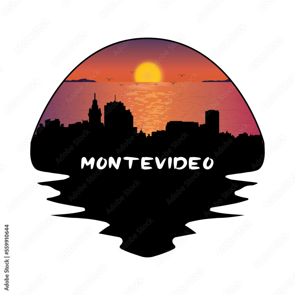 Montevideo Uruguay Skyline Silhouette Retro Vintage Sunset Montevideo Lover Travel Souvenir Sticker Vector Illustration SVG EPS