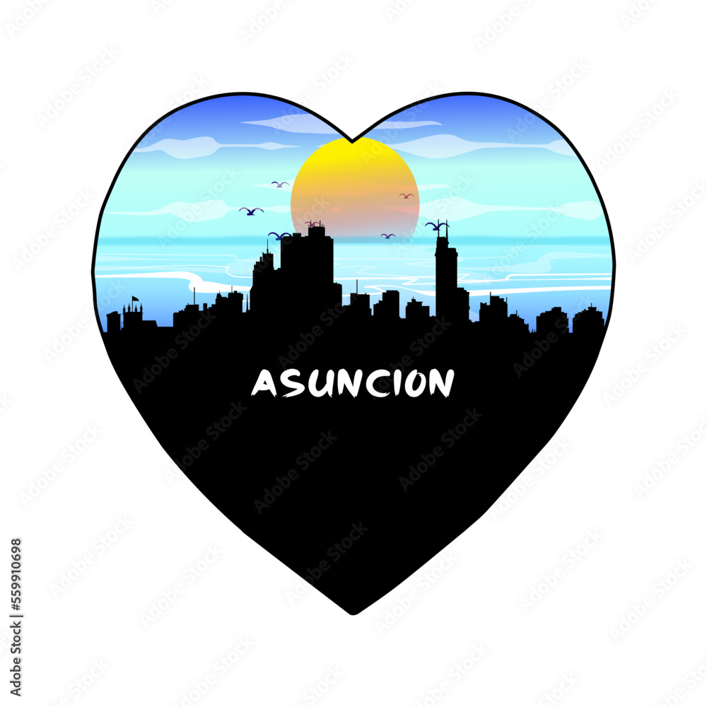 Asuncion Paraguay Skyline Silhouette Retro Vintage Sunset Asuncion Lover Travel Souvenir Sticker Vector Illustration SVG EPS