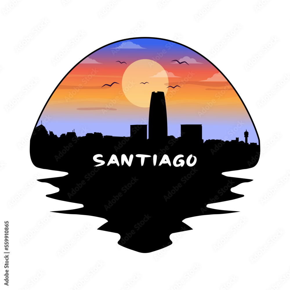 Santiago Chile Skyline Silhouette Retro Vintage Sunset Santiago Lover Travel Souvenir Sticker Vector Illustration SVG EPS