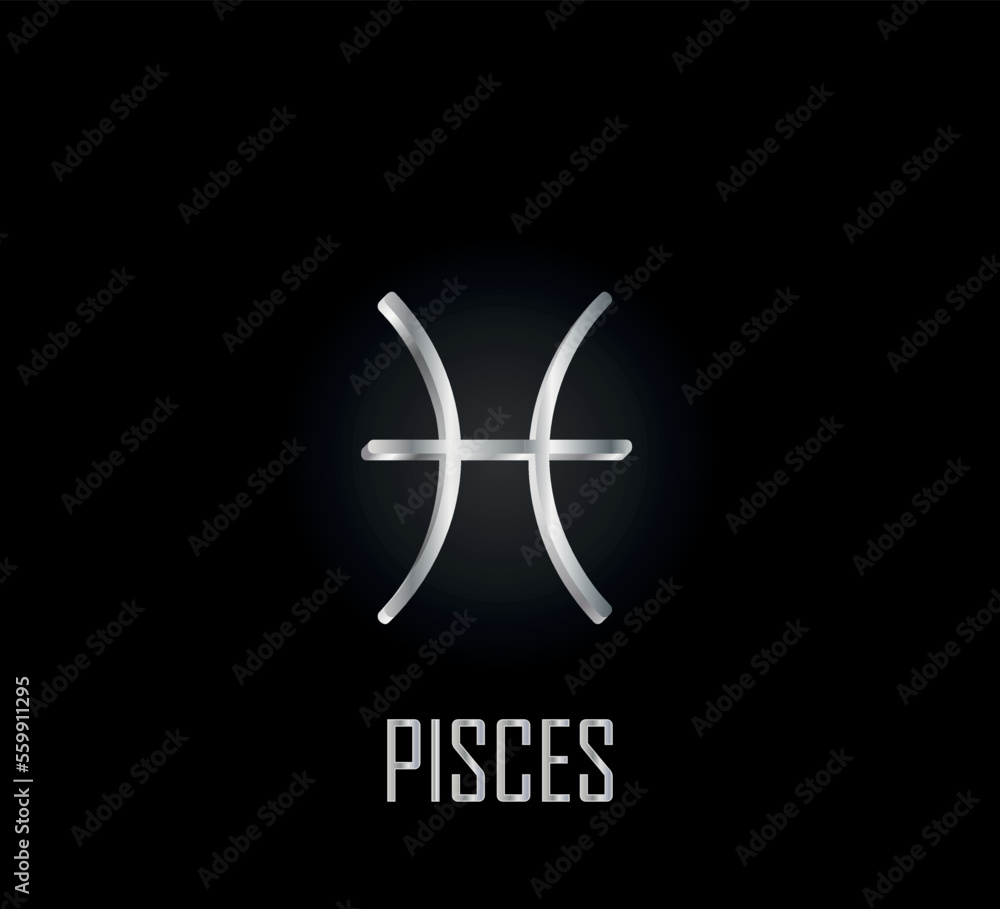 3d silver symbol of zodiac sign pisces on dark background 3d silver symbol of zodiac sign pisces on dark background