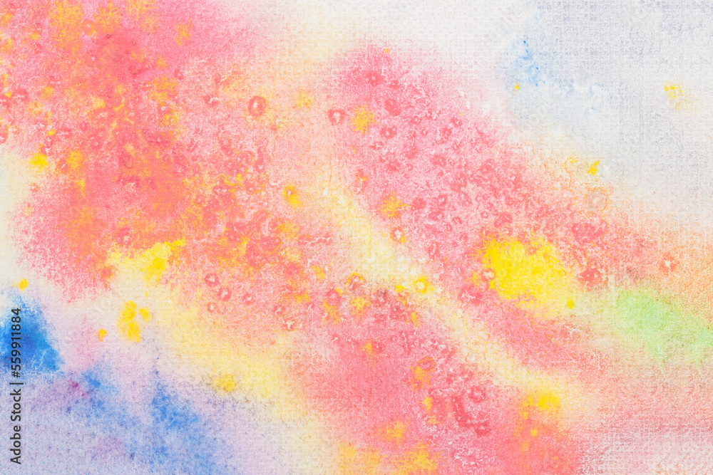 Hand drawn background of vivid and delicate shades. Watercolour spots, mix colors, paper texture