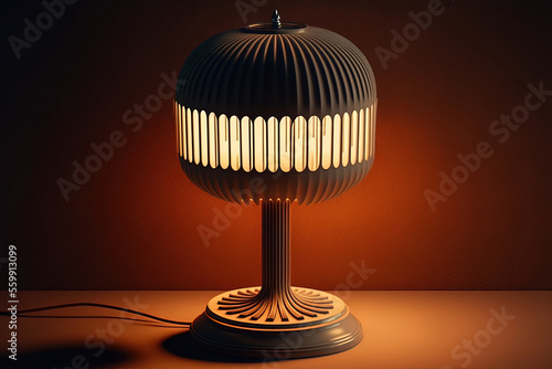 Retro lamp on the table, bright light. AI