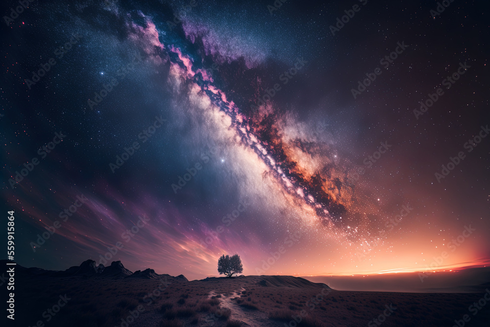 Beautiful Milkyway on a long exposure night sky shot with grainxaxa. Generative AI