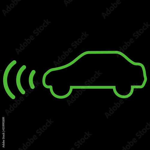 Green vector graphic on a black background of a dashboard warning light for adaptive cruise control active