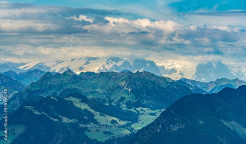Switzerland 2022  Beautiful view of the Alps from Rigi Kulm.