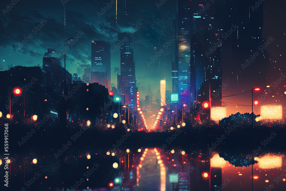 backdrop city lights indistinct. Generative AI