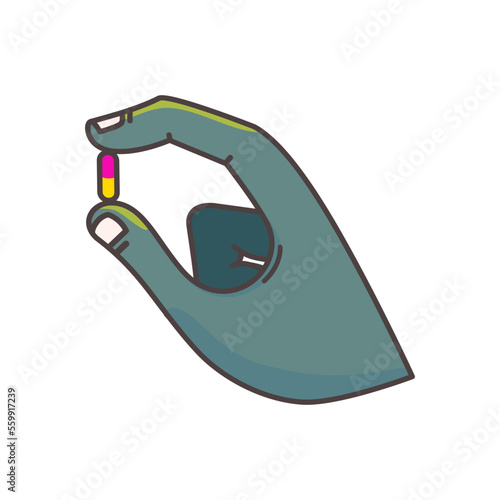 illustration of a hand holding a pill