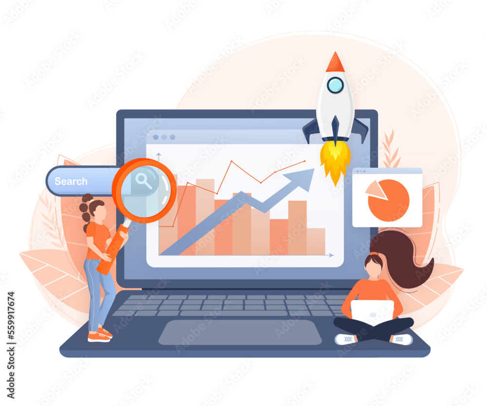 Fototapeta premium SEO Optimization, web analytics and seo marketing social media concept. Business people analytics and monitoring on web report dashboard monitor