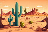 landscape with cactus, cactus in the desert. Generative AI.