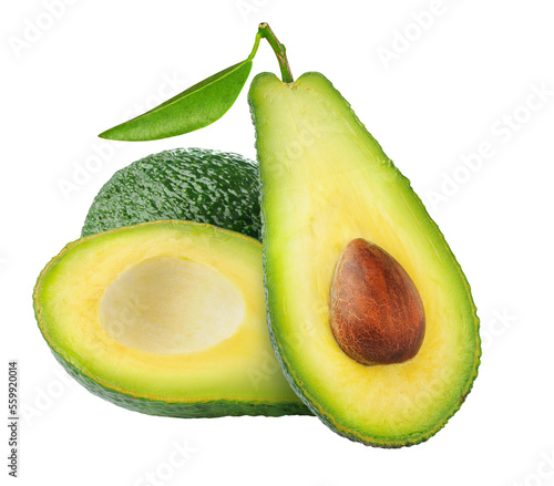 Isolated cut avocado fruits