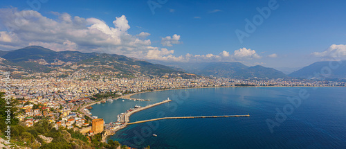 aerial panoramic view of the port and coastline of Alanya, Antalya, Turkey © Sergey Bogomyako