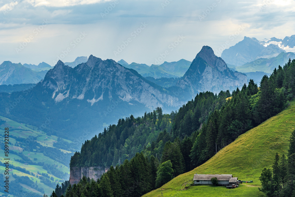 Switzerland 2022, Beautiful view of the Alps from Rigi Kulm.