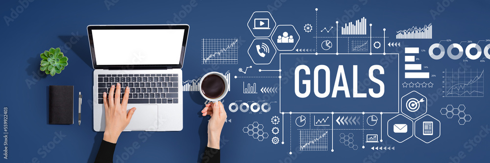 Goal theme with person using a laptop computer Goal theme with person using a laptop computer
