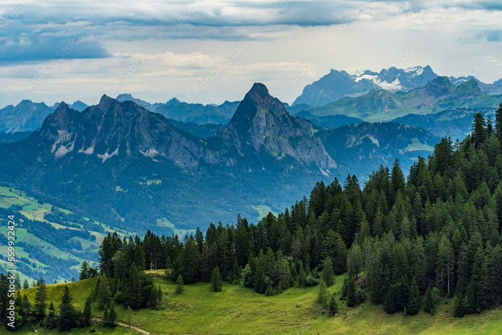 Switzerland 2022, Beautiful view of the Alps from Rigi Kulm. Mythens mountains. Switzerland 2022, Beautiful view of the Alps from Rigi Kulm. Mythens mountains.