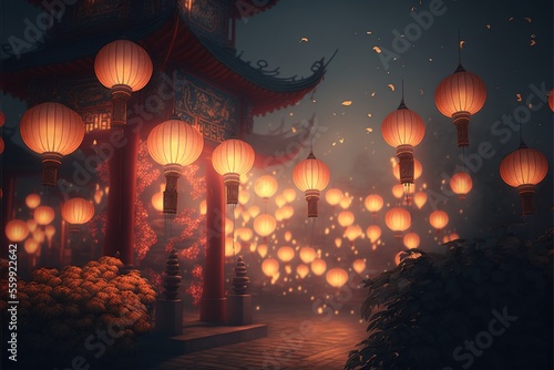 Beautiful Fireworks and Lanterns on Chinese New Year