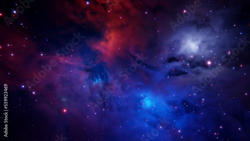 Fototapeta Naklejka Na Ścianę i Meble -  Blue purple pink and yellow nebula galaxy with stars and constellations