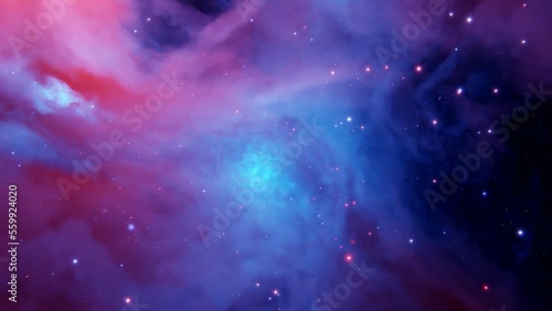 Blue purple pink and yellow nebula galaxy with stars and constellations