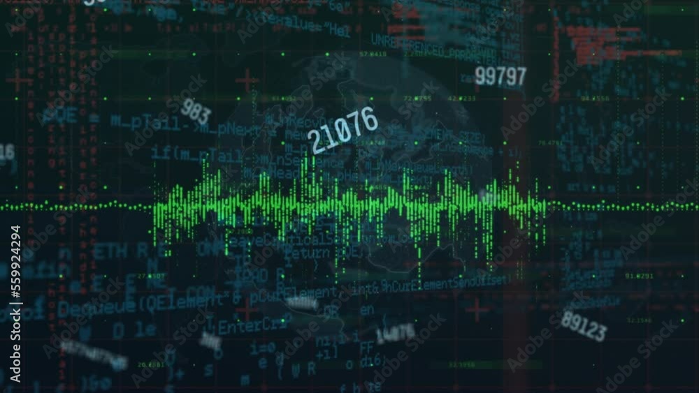 Animation of data processing and numbers on black background Animation of data processing and numbers on black background