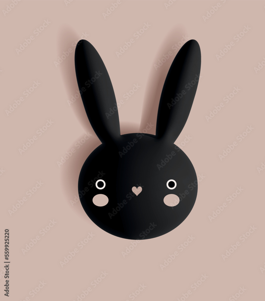 Sweet Hand Drawn Vector Illustration with Cute Black Little Rabbit ...