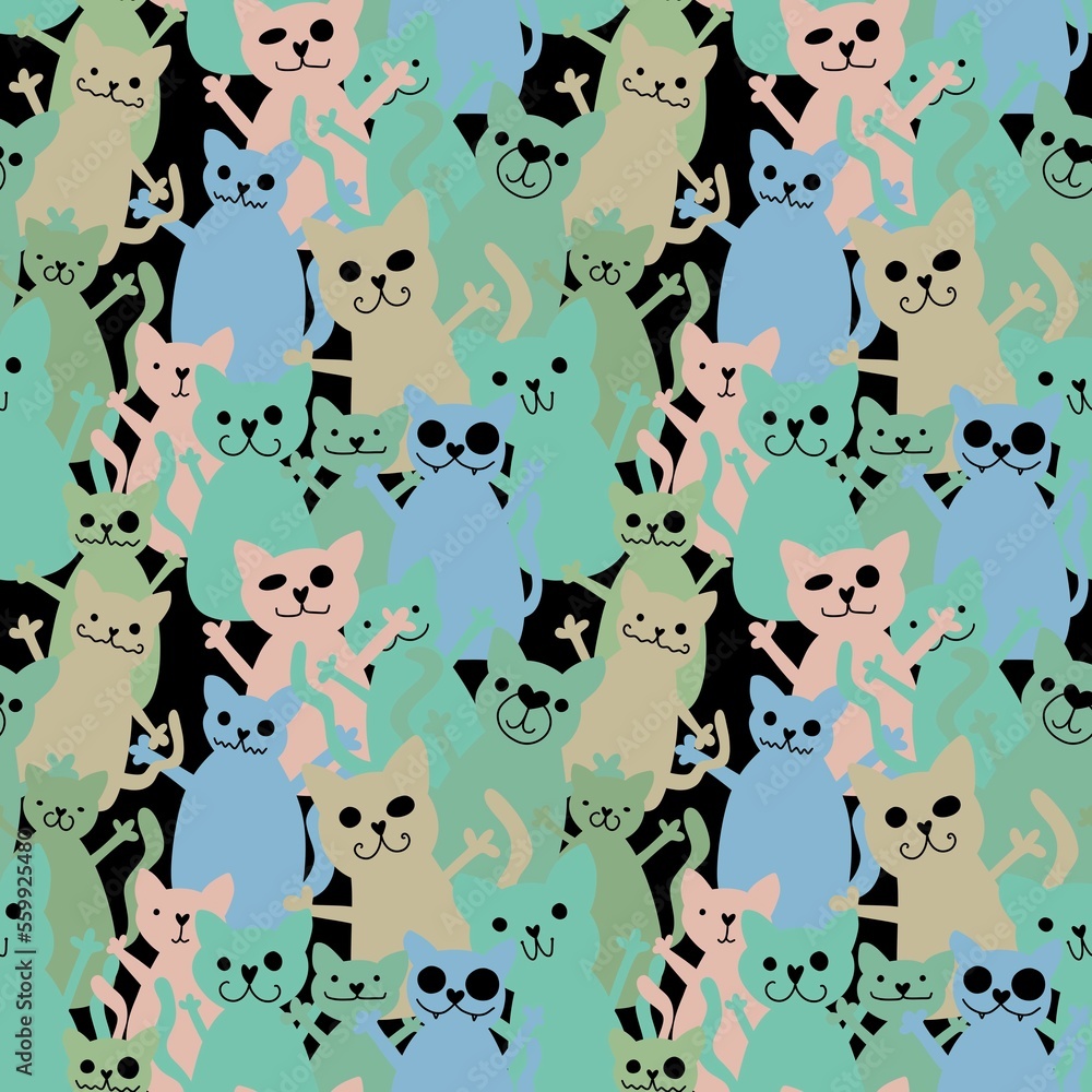 Obraz premium Halloween animals seamless toys cats pattern for wrapping paper and kids clothes print and fabrics