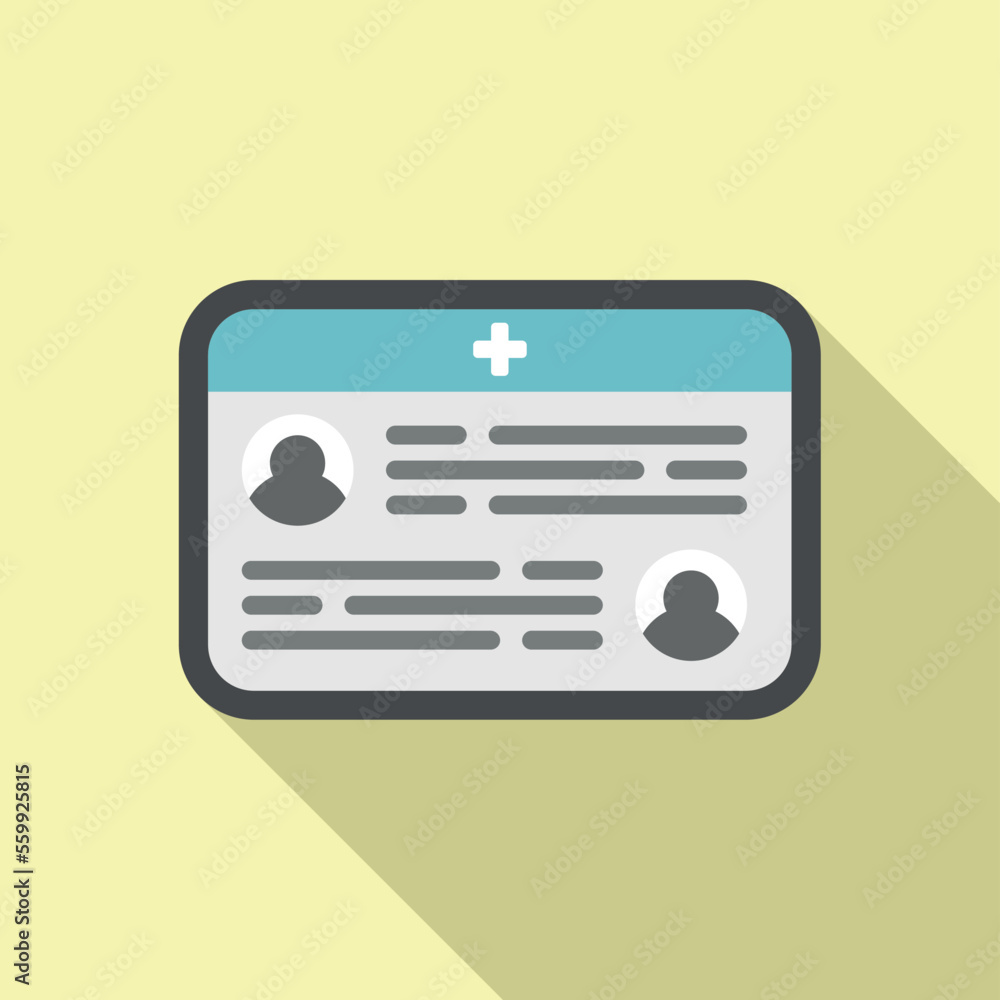 Electronic patient card icon flat vector. Doctor record. Tablet report Electronic patient card icon flat vector. Doctor record. Tablet report