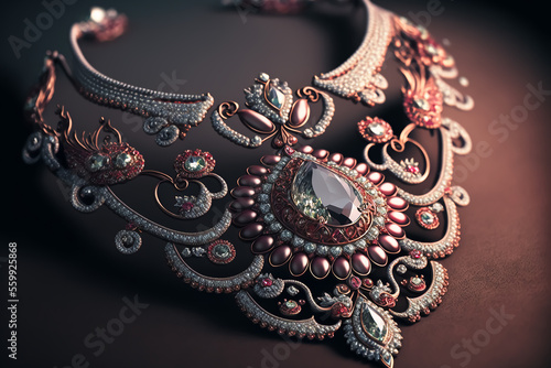 Diamond Necklace with cinematic color grading and panoramic shot. Generative AI