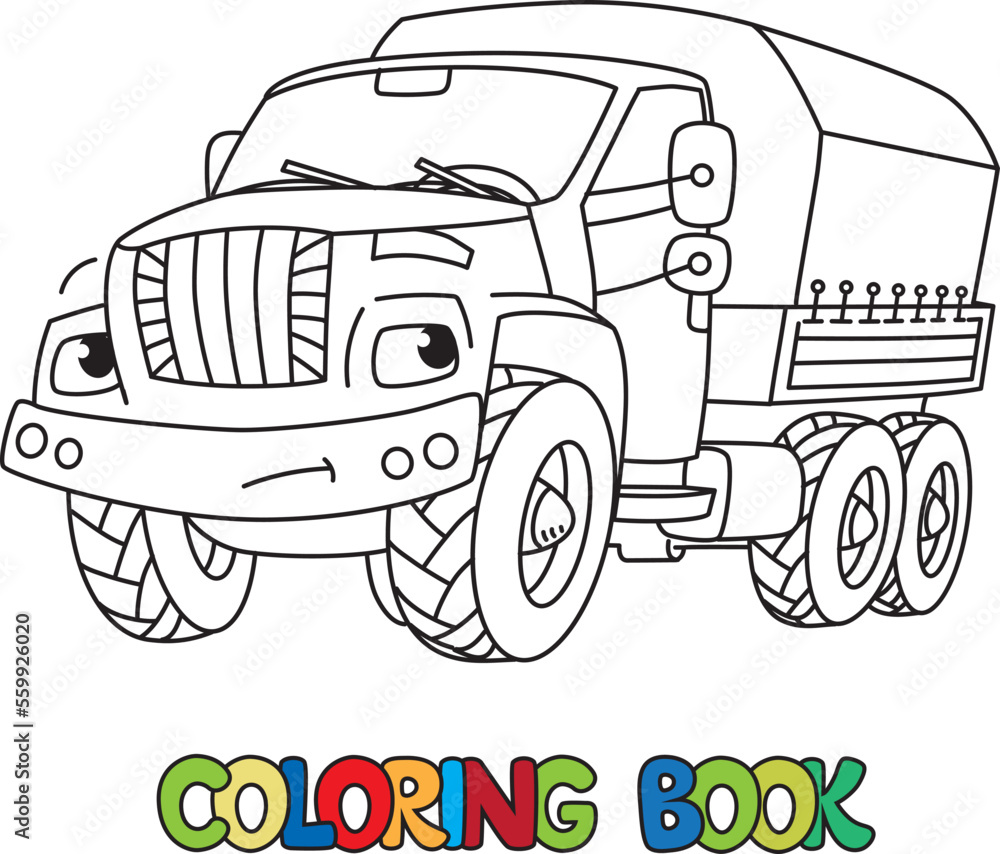 Funny big truck. Cars with eyes coloring book