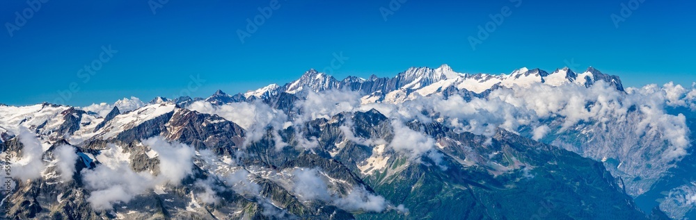 Switzerland 2022, Beautiful view of the Alps and Blue Sky around Titlis mountain.