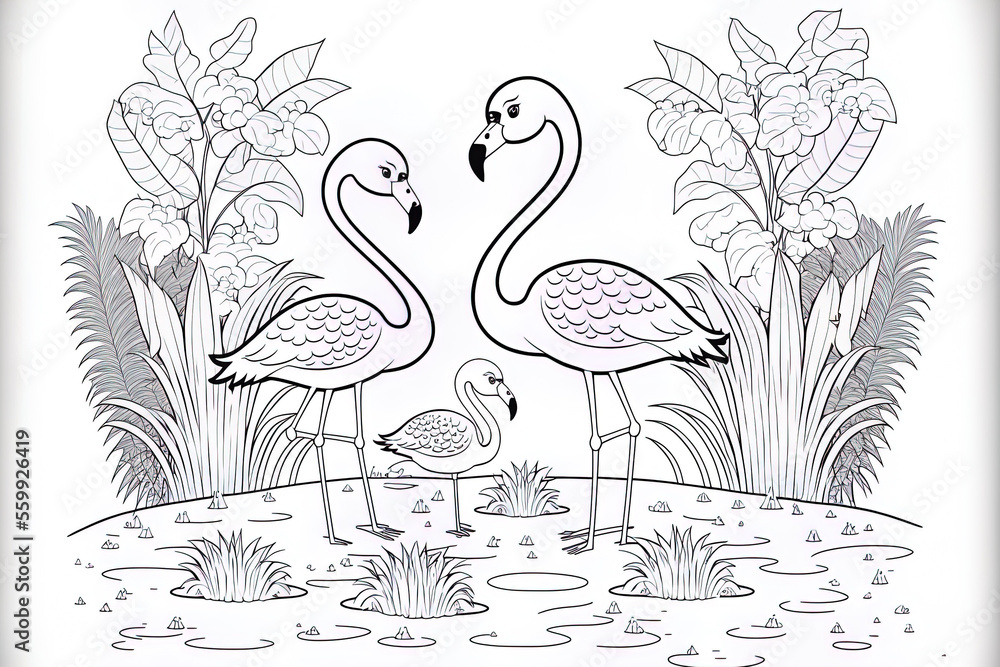 Naklejka premium coloring sheets of flamingos. Generative AI