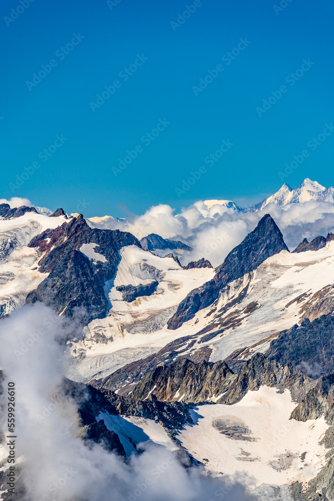 Obraz premium Switzerland 2022, Beautiful view of the Alps and Blue Sky around Titlis mountain.