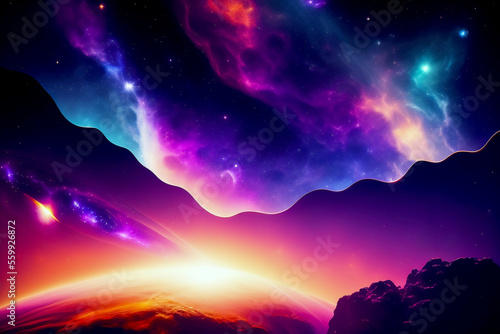 3d wallpaper of colorful space stars galaxy nebula 3d rendering © ImronDesign