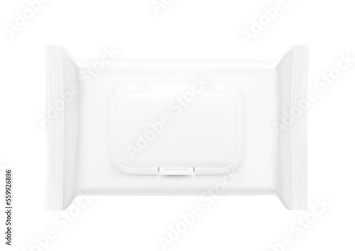 Realistic wet wipes flow bag mockup. Vector illustration isolated on white background. Can be use for your design, promo, adv and etc. EPS10.	