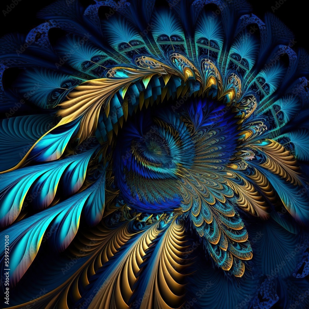 psychedelic, abstract illustration, where blue tones prevail, image generated by AI